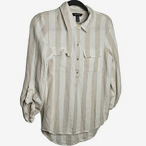 Beachy Linen Viscose hi/low Shirt Tail Roll Tab Sleeves Coastal Beachy Ellen Tr…